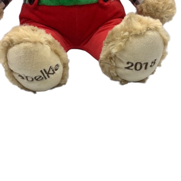 BELKIE Joyland Teddy Bear 2018 Plush Overalls Santa Hat Red Belk Holiday 17" - Picture 3 of 6